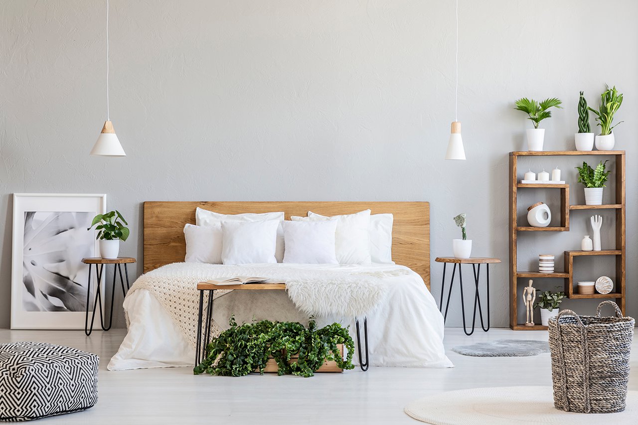 Modern boho inspired bedroom at The Flats at 15th in Miramar, FL.